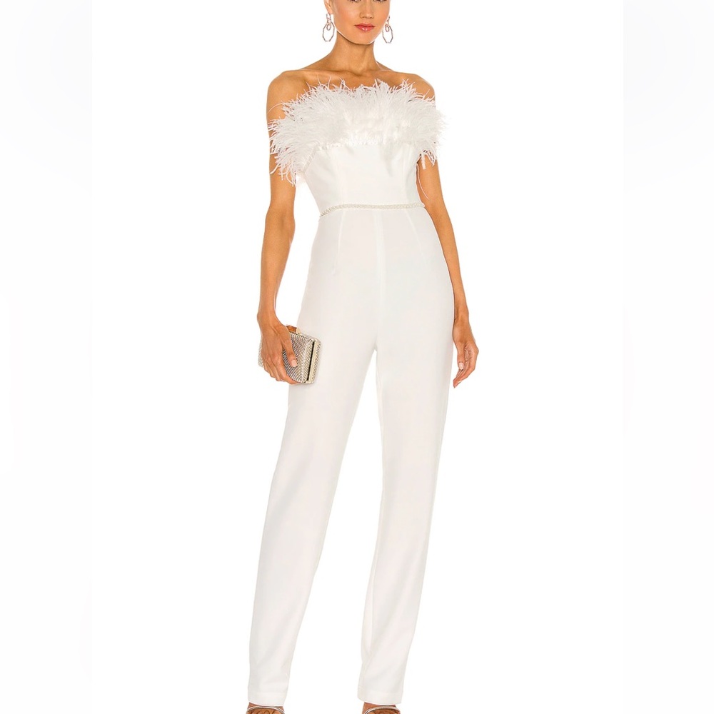 Bronx and banco Lola Blanc Feather Jumpsuit in White